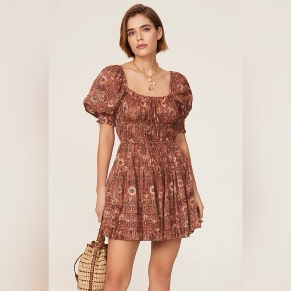 Ulla Johnson Mini Dress Juniper Rosebud Floral Puff Sleeves Smocked 2